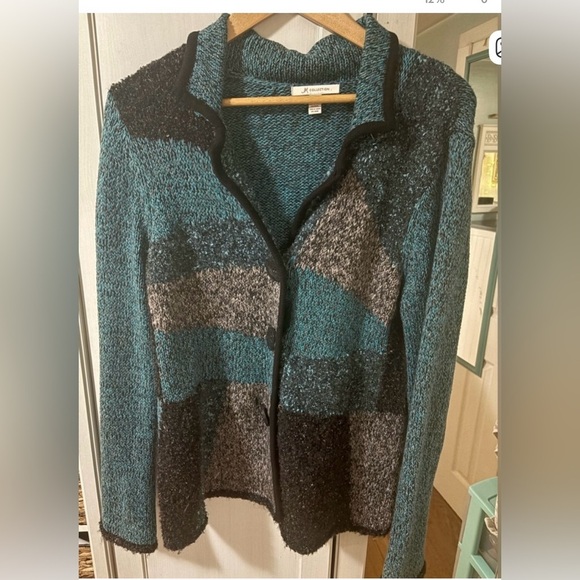 Vintage SweaterChunky knit  Patchwork Sweater Cardigan Cotton Wool Large - Picture 4 of 8